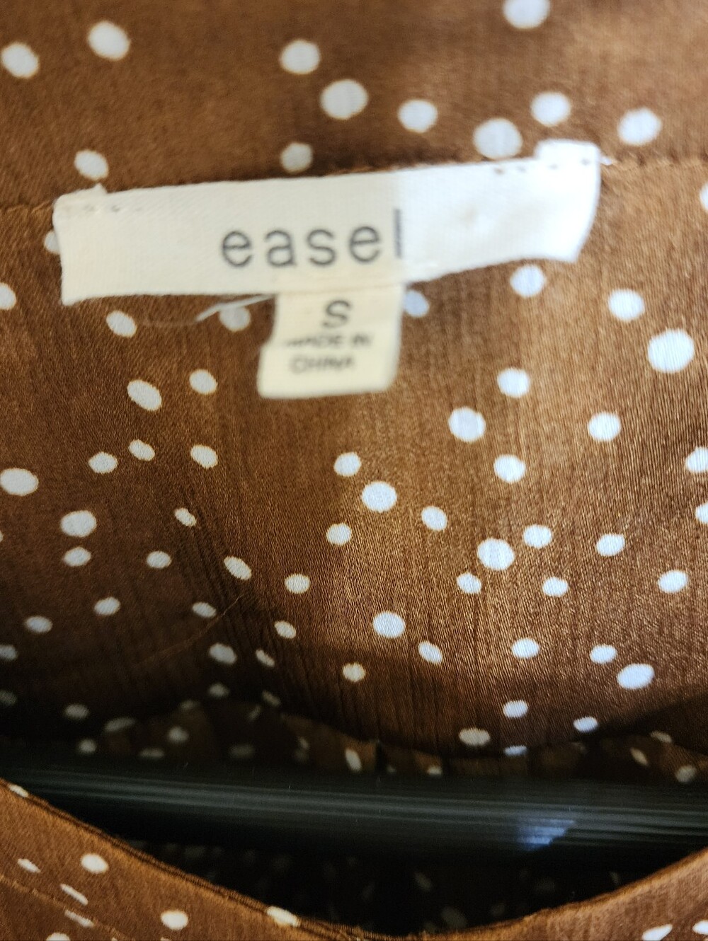 Puff Sleeve Top Women S Brown Polka Dot Bubble Print Satin Feel Oversided Easel - Picture 3 of 8